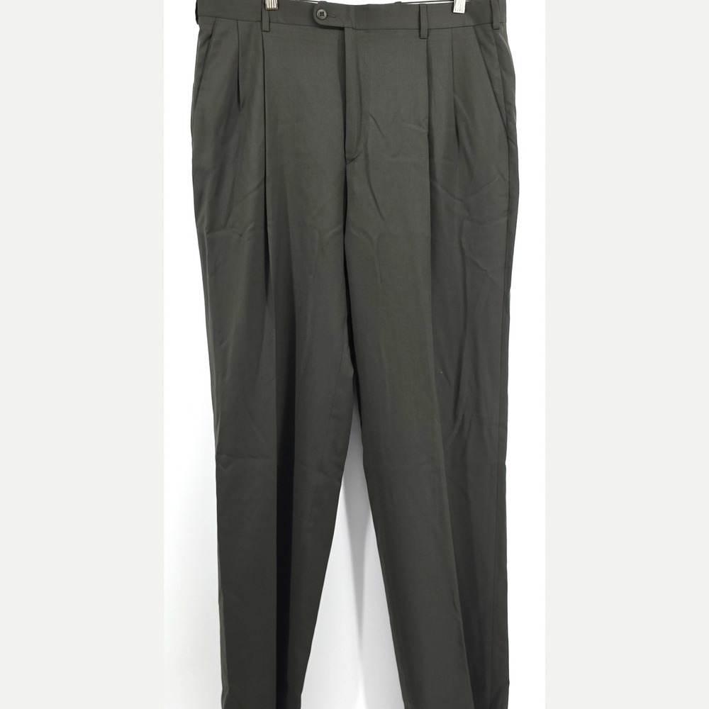 Zanella Bennett Men 36 Pleated Wool Dress Pants Dark Gray Charcoal Made in Italy